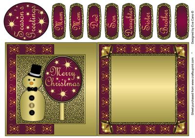 Elegant Snowman Fold Back (burgundy)
