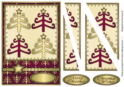 Funky Christmas Trees Card Front Burgundy