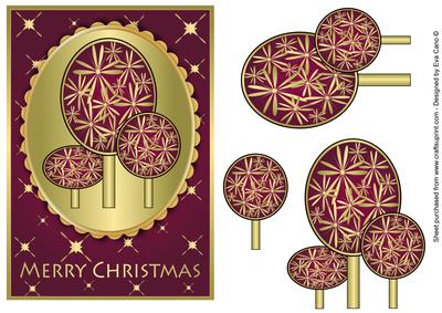 Modern Christmas Trees Decoupage Burgundy