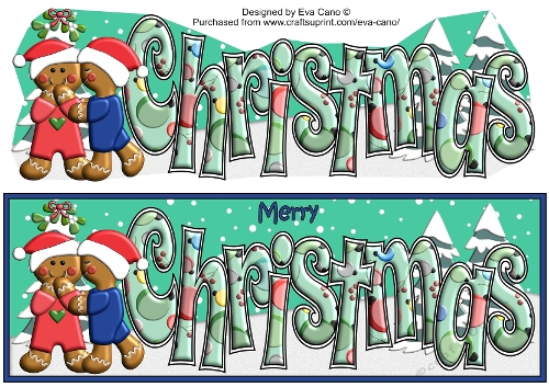 3D Gingerbread People (boy-boy) under the Mistletoe CHRISTMAS large dl
