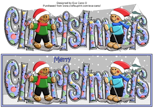 3D Gingerbread People Skiing CHRISTMAS large dl