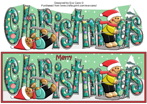 3D Gingerbread People Skiing Race CHRISTMAS large dl