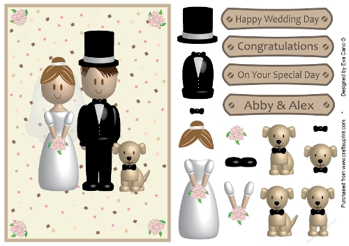 Bride and Groom with Dog Wedding Day