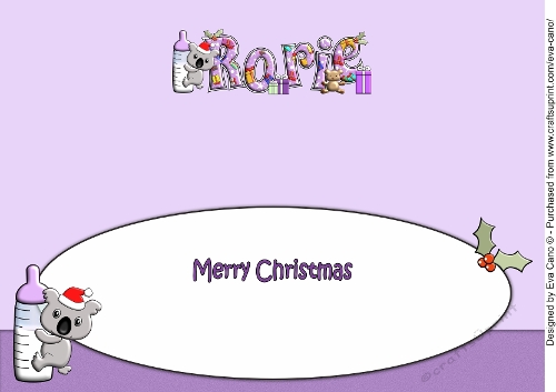 Christmas Baby Koala and bottle RORIE large dl insert