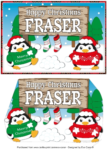 Christmas Fat Penguins with sign FRASER a5