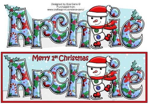 Jolly Snowman Skating 1st Xmas ARCHIE large dl