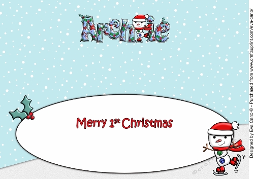 Jolly Snowman Skating 1st Xmas ARCHIE large dl insert
