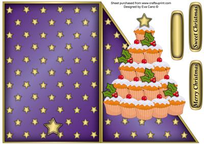 Cupcake Christmas Tree Cut and Fold (dark Purple)