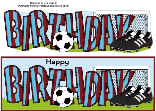 Football Boots & Football with maroon & blue stripes BIRTHDAY large dl