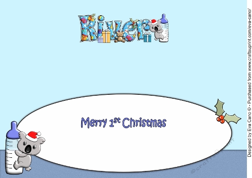First Christmas Baby Koala and bottle RIVER large dl insert