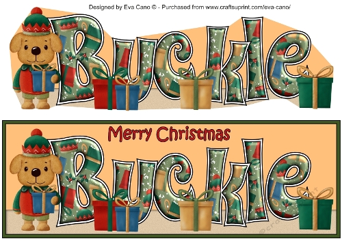 Christmas Dog Elf with presents BUCKLE large dl