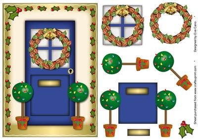 Christmas Door with Wreath (decoupage) 2