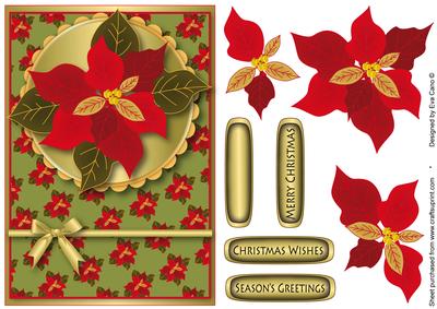 Poinsettia Card Front Decoupage (olive)