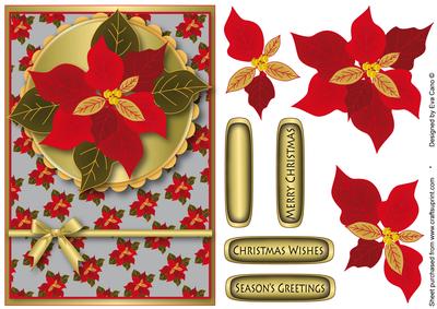 Poinsettia Card Front Decoupage (grey)