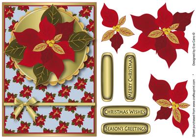 Poinsettia Card Front Decoupage (blue)
