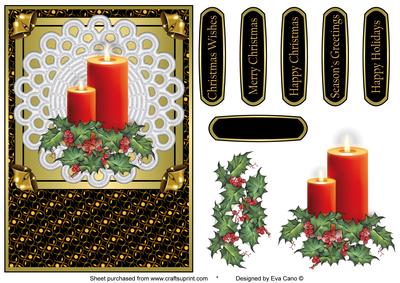 Christmas Candle with Lace Decoupage