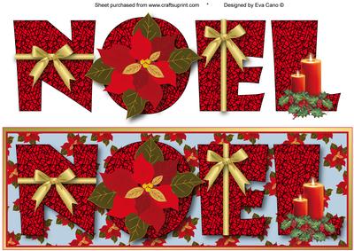 Noel with Poinsettias Large Dl Card (blue)