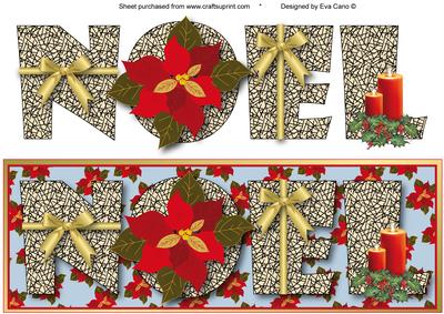 Noel with Poinsettias Large Dl Card (blue 2)