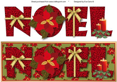 Noel with Poinsettias Large Dl Card (olive)