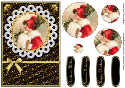 Vintage Christmas Girl with Holly Pyramid (black)