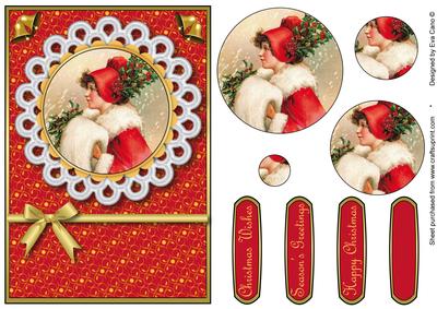 Vintage Christmas Girl with Holly Pyramid (red)