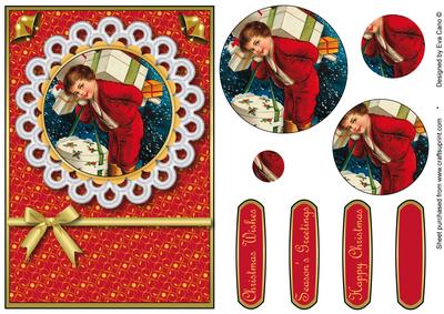Vintage Christmas Boy with Presents Pyramid