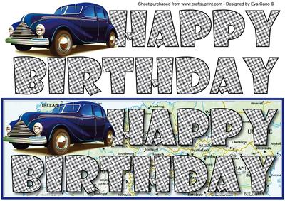 Happy Birthday with Blue Vintage Car Large Dl
