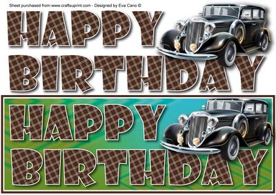 Happy Birthday with Black Vintage Car Large Dl