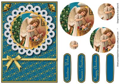Christmas Angel Playing Flute Pyramid with Lace (teal)