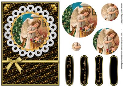 Christmas Angel Playing Flute Pyramid with Lace (black)