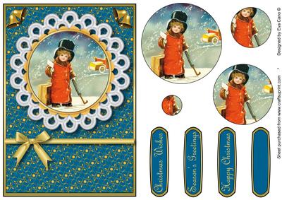 Vintage Boy Winter Scene Pyramid (teal)