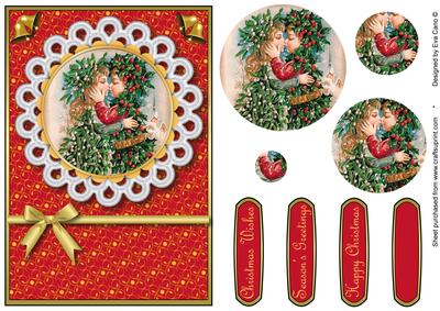 Christmas Holly and Mistletoe Kiss Pyramid (red)