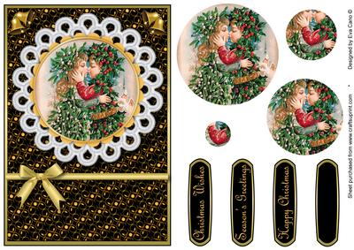 Christmas Holly and Mistletoe Kiss Pyramid (black)