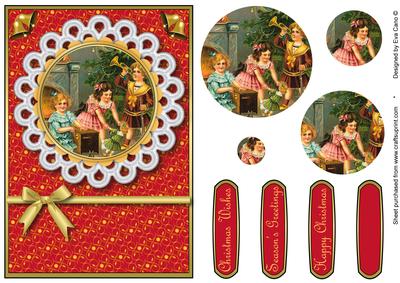 Vintage Kids with Presents Pyramid (red)