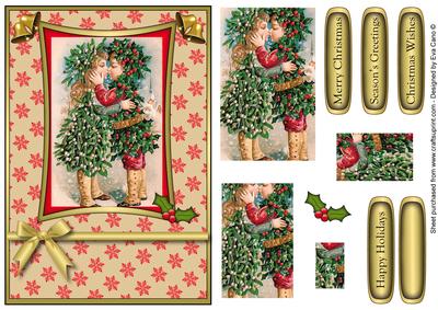 Christmas Holly and Mistletoe Kiss