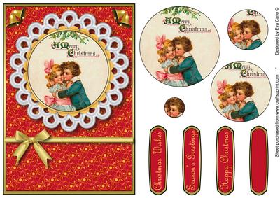 Vintage Kids with Mistletoe Pyramid