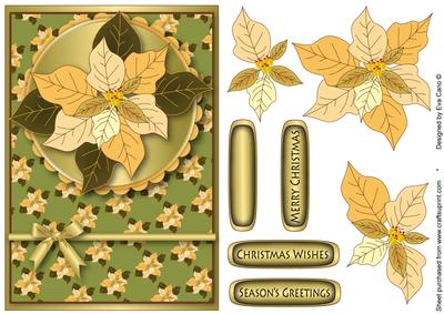 Cream Poinsettia Card Front Decoupage (olive)