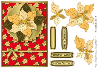 Cream Poinsettia Card Front Decoupage (red)