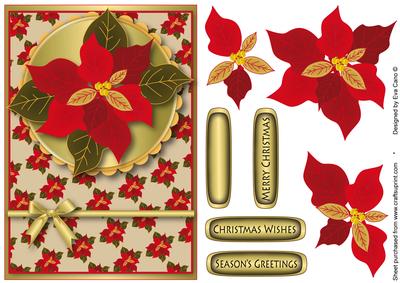 Poinsettia Card Front Decoupage (tan)