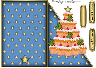 Cupcake Christmas Tree Cut and Fold (blue)