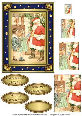 Vintage Santa with Kids Pyramid Topper