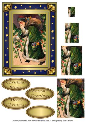 Vintage Santa with Holly Pyramid Topper