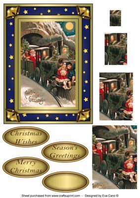 Vintage Santa on Train Pyramid Topper