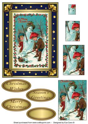 Vintage Kids with Snowman Pyramid Topper