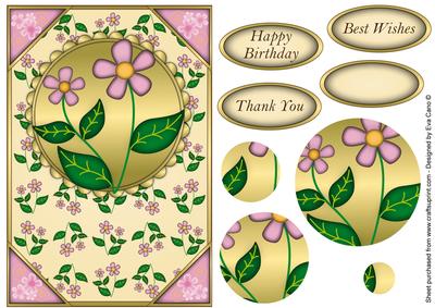 Pink Flowers Card Front Pyramid
