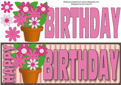 Happy Birthday Pink Flowers Large Dl