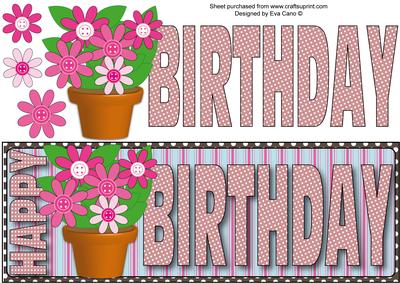 Happy Birthday Pink Flowers Large Dl 2