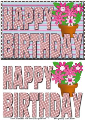 Happy Birthday Pink Flowers Decoupage
