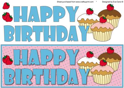 Happy Birthday and Cupcakes Large Dl 3
