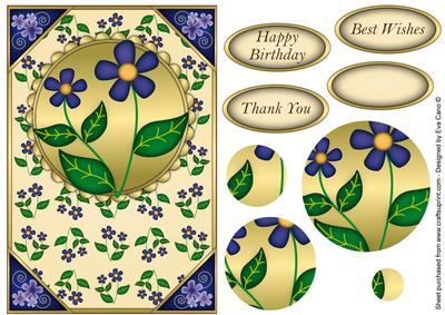Dark Blue Flowers Card Front Pyramid